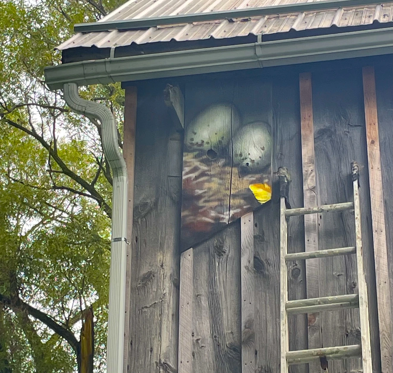 2024, spray and brush paint. ArqBarn, Mecklenburg NY.