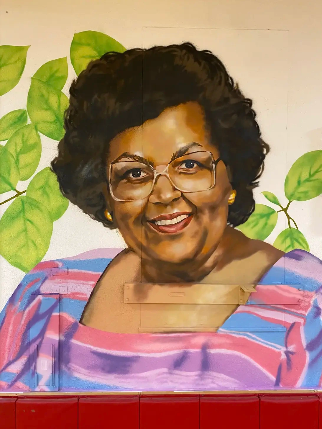 2023, spray and brush paint. Beverly J Martin Elementary School, Ithaca NY. Read more here: https://www.ithacamurals.com/bjm-legacy-mural.html