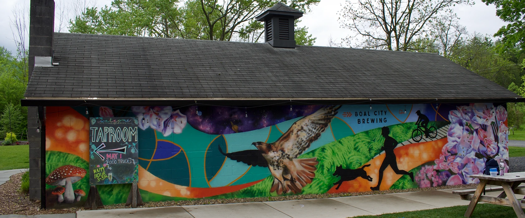 2024, spray paint and brush paint. Boal City Brewing, Boalsburg, PA.