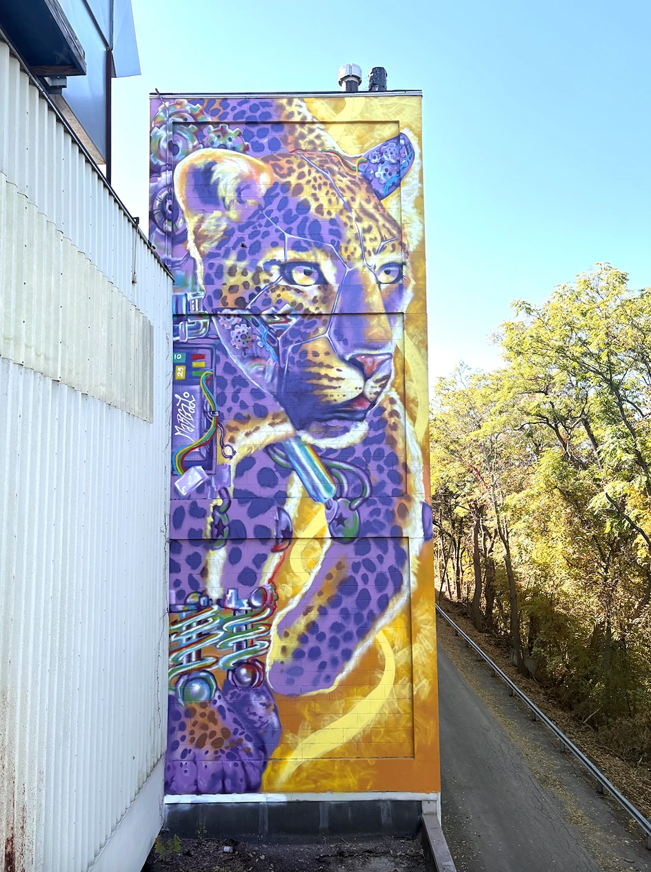 2025, spray paint and exterior paint. Southworks, Ithaca NY.